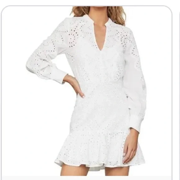 BCBG Cotton Eyelet Mini Dress, White 8